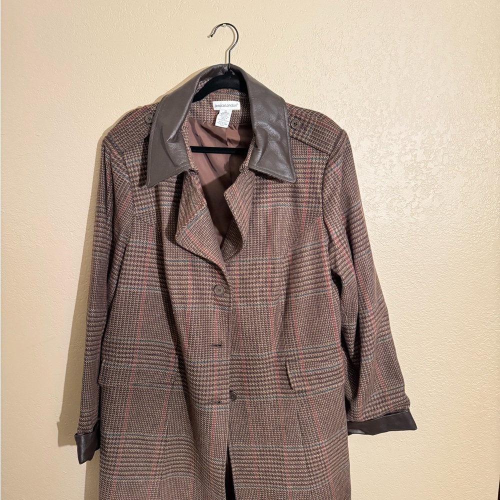 Jessica London Brown Plaid Trench Coat
